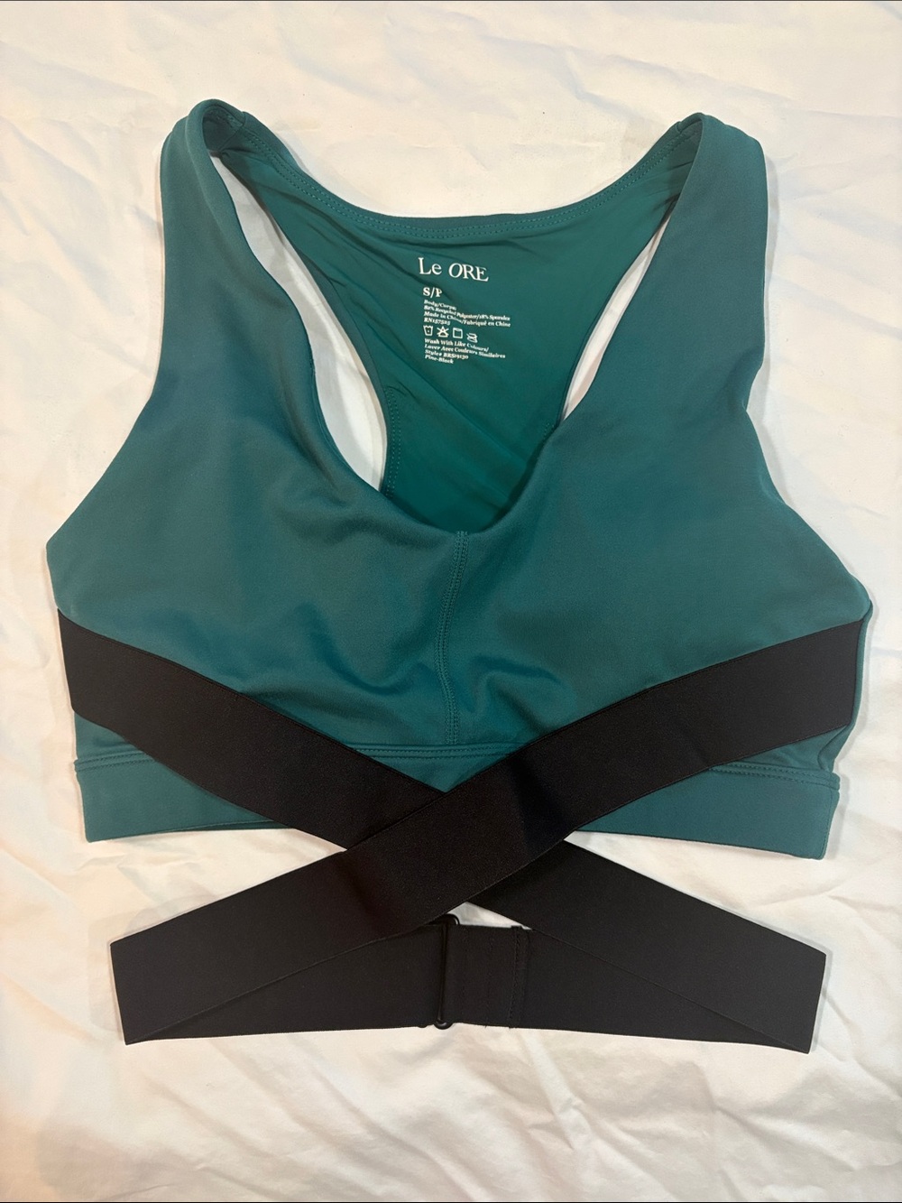 Le ORE Pine Teal Crisscross Band Sports Bra Size S